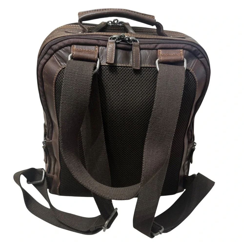 Jack Georges Voyager Compact Convertible Backpack Crossbody Brown Leather #7534